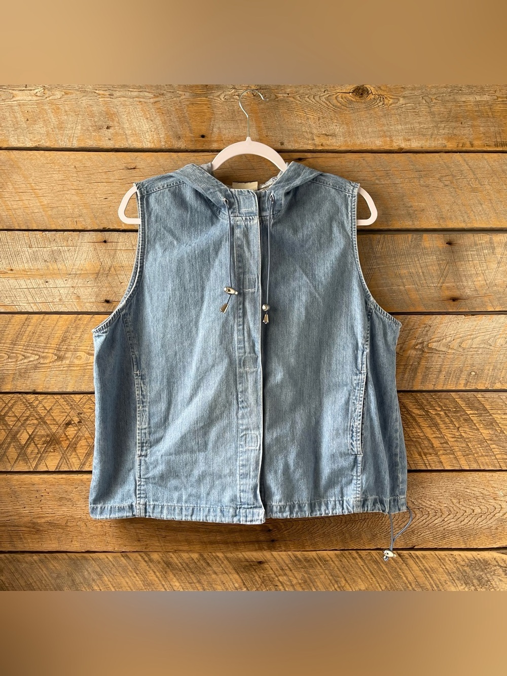 Hooded Denim Vest XL Sleeveless Casual Lightweight Blue Blassport By Bill Blass